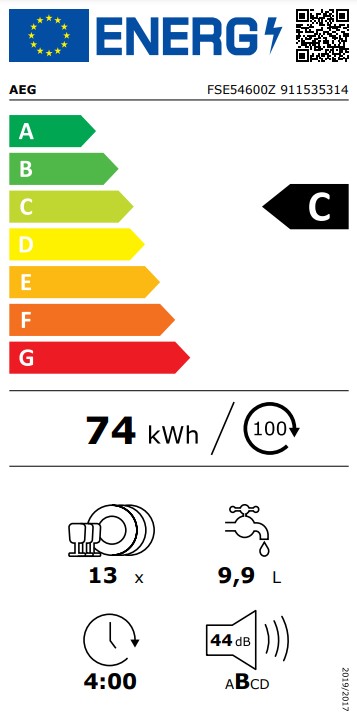 AEG FSE54600Z, lavavajillas integrable, 60cm, AirDry, blanco, clase C