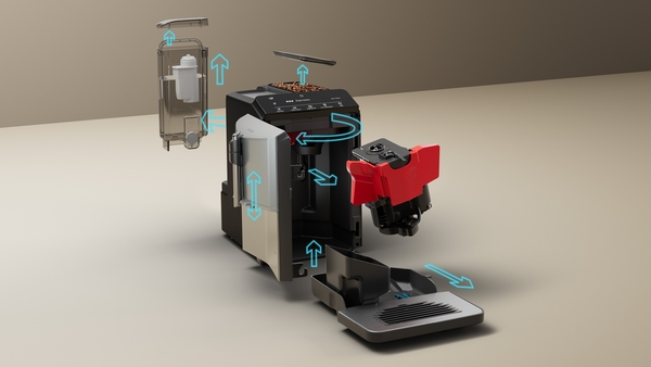 Siemens TF303E07, cafetera superautomática, EQ300, acero inoxidable metálico, depósito de agua extraíble