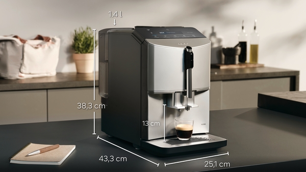 Siemens TF303E07, cafetera superautomática, EQ300, acero inoxidable metálico, depósito de agua extraíble
