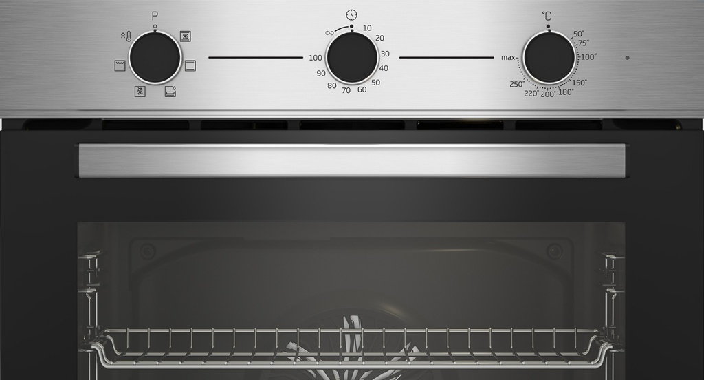 Beko BBSE12120XD, pack horno + placa, horno multifunción, 72 l, placa vitrocerámica, 3 zonas, 59 cm, Inox