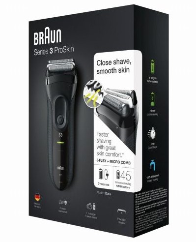 Braun 3020, afeitadora eléctrica serie 3 ProSkin, negro