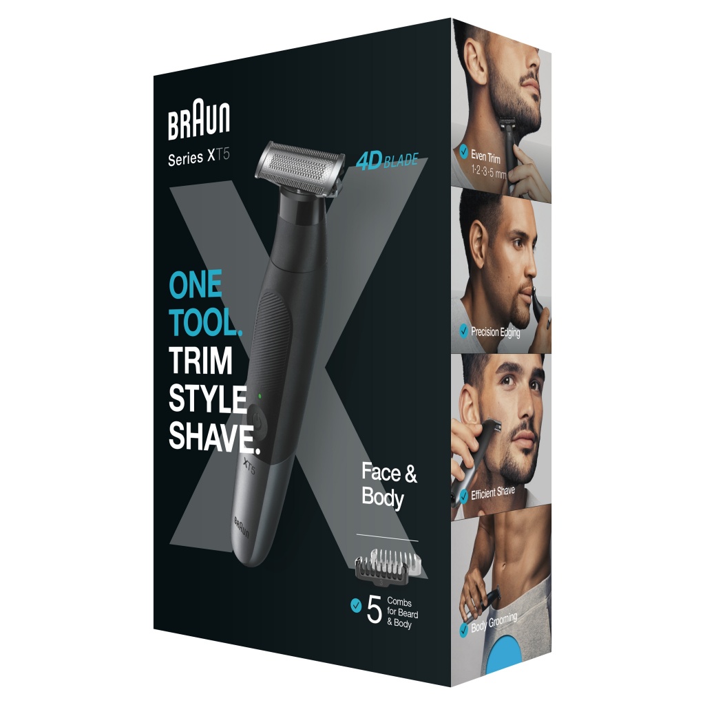 Braun XT 5100, afeitadora y recortadora, face & body, 5 posiciones, resistente al agua, serie X, color negro