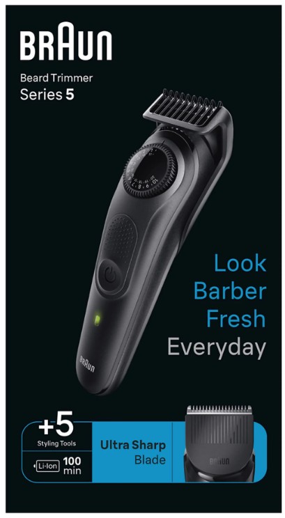 Braun BT5420, afeitadora eléctrica, 40 ajustes de longitud, 4 accesorios, series 5, negro