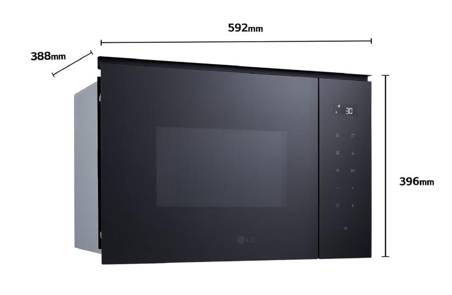 LG MGBZ2593F, microondas con grill integrable, 900W, 8 niveles, 25l, cristal negro