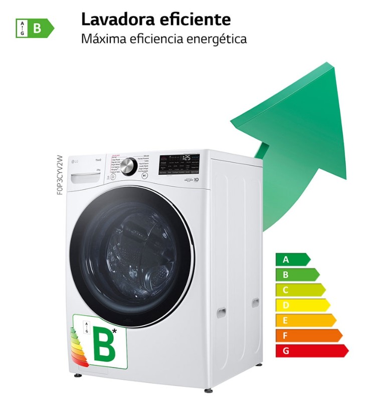 LG F0P3CYV2W, lavadora de carga frontal, 20kg, TurboWash 360º, WiFi, XXL, clase B