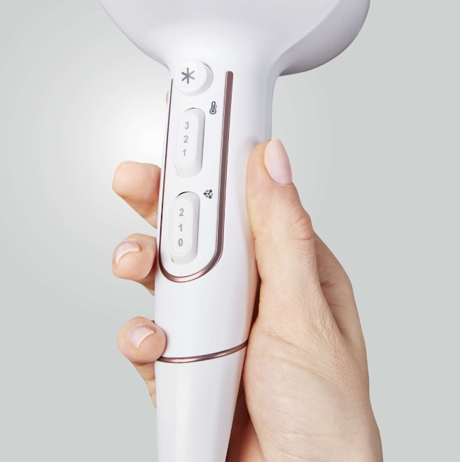 Rowenta CV6135F0, secador de pelo, 1800w, 3D Volume Booster, 3 temperaturas, 2 velocidades, difusor, color blanco y granate