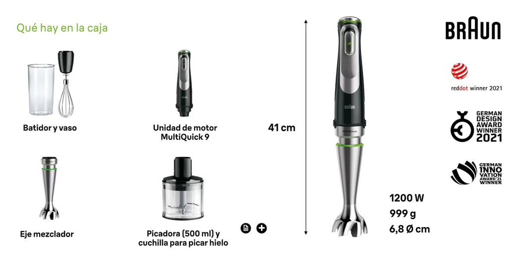 Braun MQ9135XI, batidora de mano Minipimer 9, 1200w, SmartSpeed, color negro