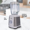 Jata BT797, batidora de vaso de cristal BT797, 1.300 W de potencia y cuchilla dentada apta para picar hielo