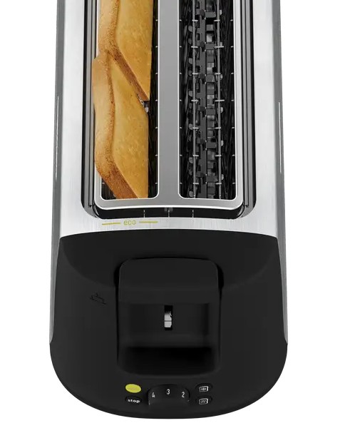 Moulinex LS342D10, tostadora, 2 ranuras largas, 7 niveles de tostado, descongela, recalienta, función ECO, exterior acero inoxidable, bandeja recogemigas extraíble, palanca elevadora, negro