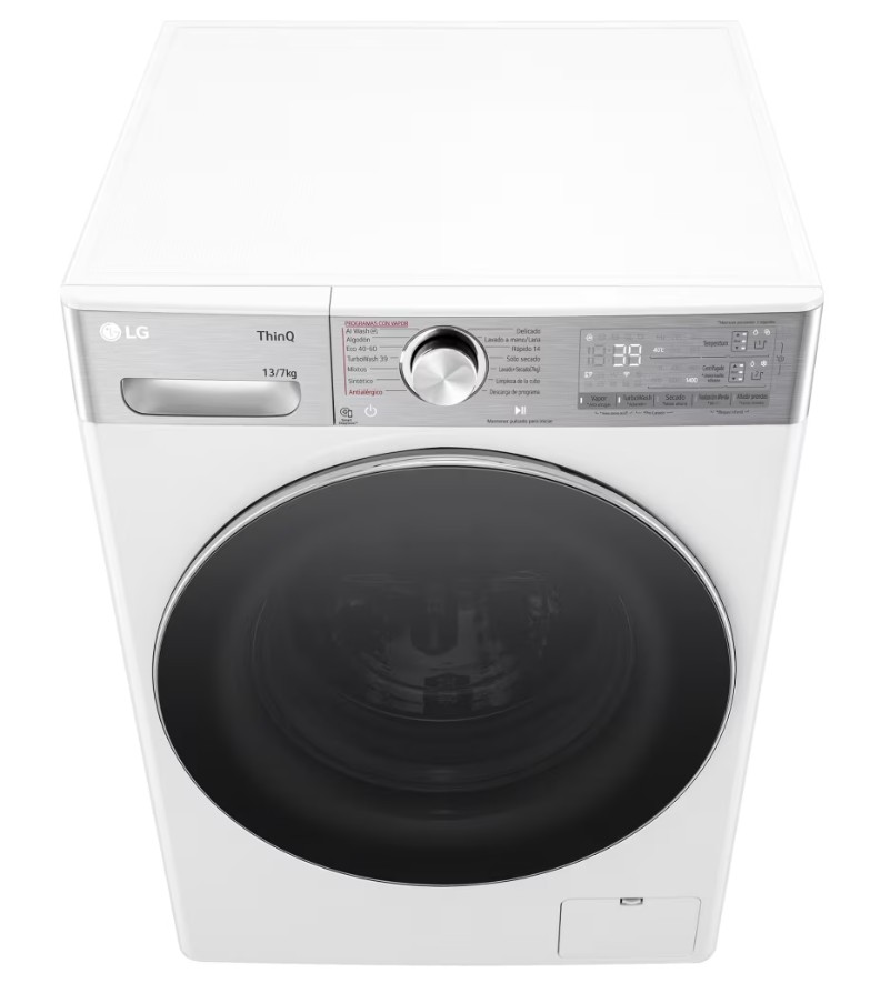 LG F4DR9513A2W, Lavasecadora inteligente AI Direct Drive™, Turbowash 360º, Autodosificación 13/7kg, 1400rpm, Un 10% más eficiente que A(lavado) /D(secado)