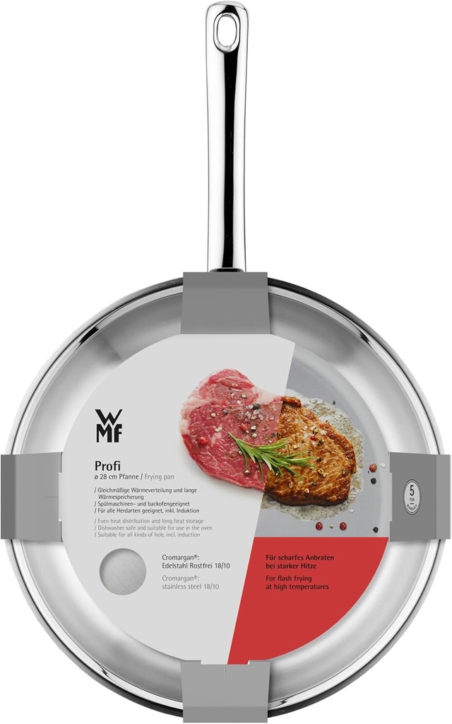WMF Profi, sartén de acero inox, 20-24-28cm, base TransTherm, hasta 400ºC