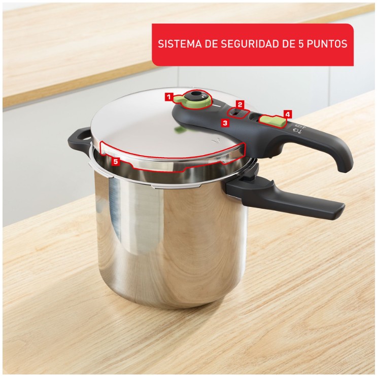 Tefal P2584402, olla a presión secure trendy, 8l, verde con cestillo, 2 programas de cocción
