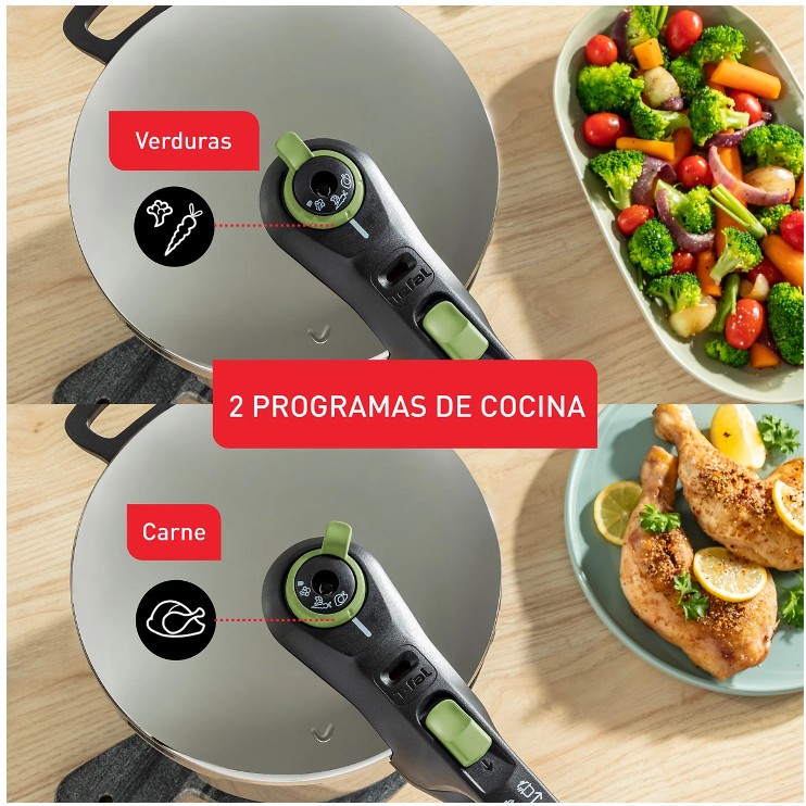 Tefal P2584402, olla a presión secure trendy, 8l, verde con cestillo, 2 programas de cocción