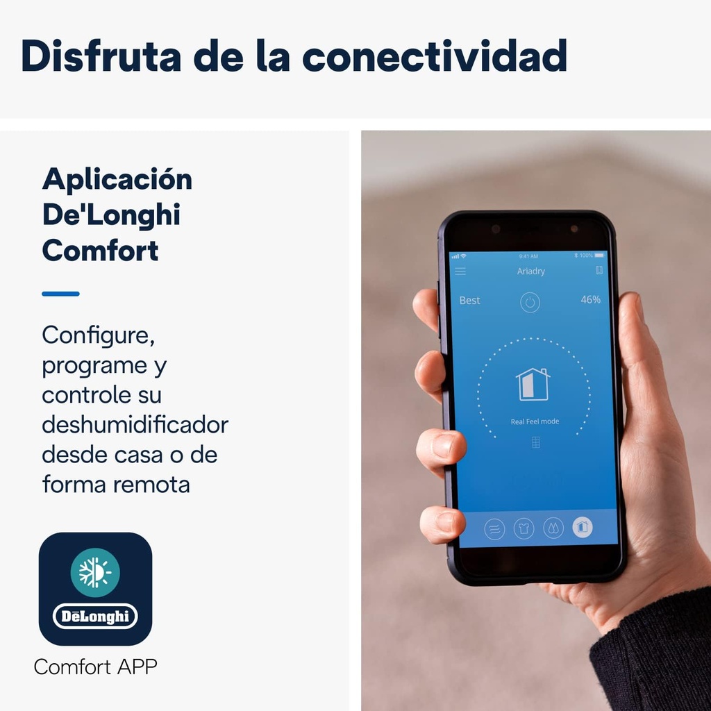 De'Longhi DDSX220WFA, Deshumidificador Inteligente con Wifi Integrado, Filtro, Función 24h, 20 Litros, (50€ reembolso)