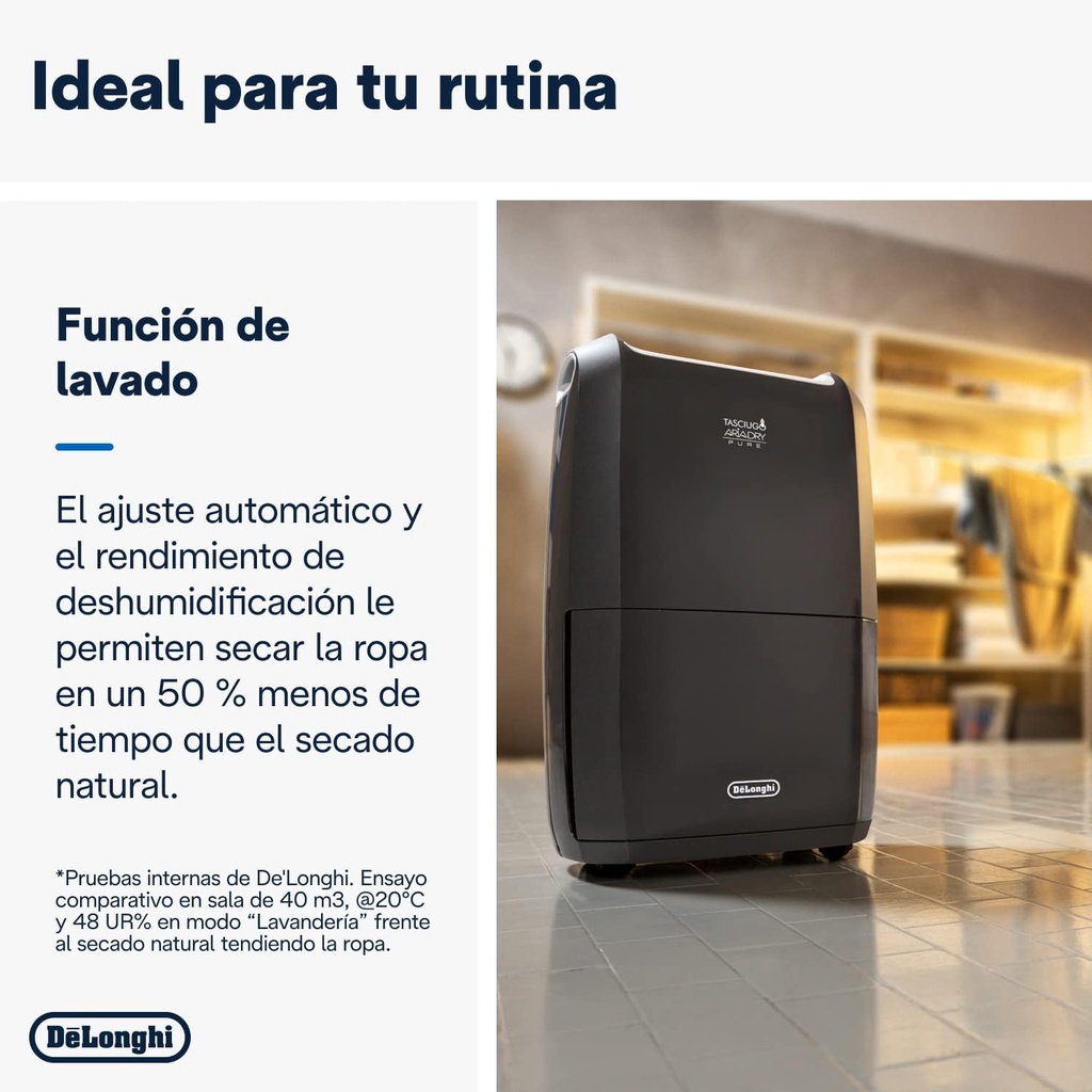 De'Longhi DDSX220WFA, Deshumidificador Inteligente con Wifi Integrado, Filtro, Función 24h, 20 Litros, (50€ reembolso)