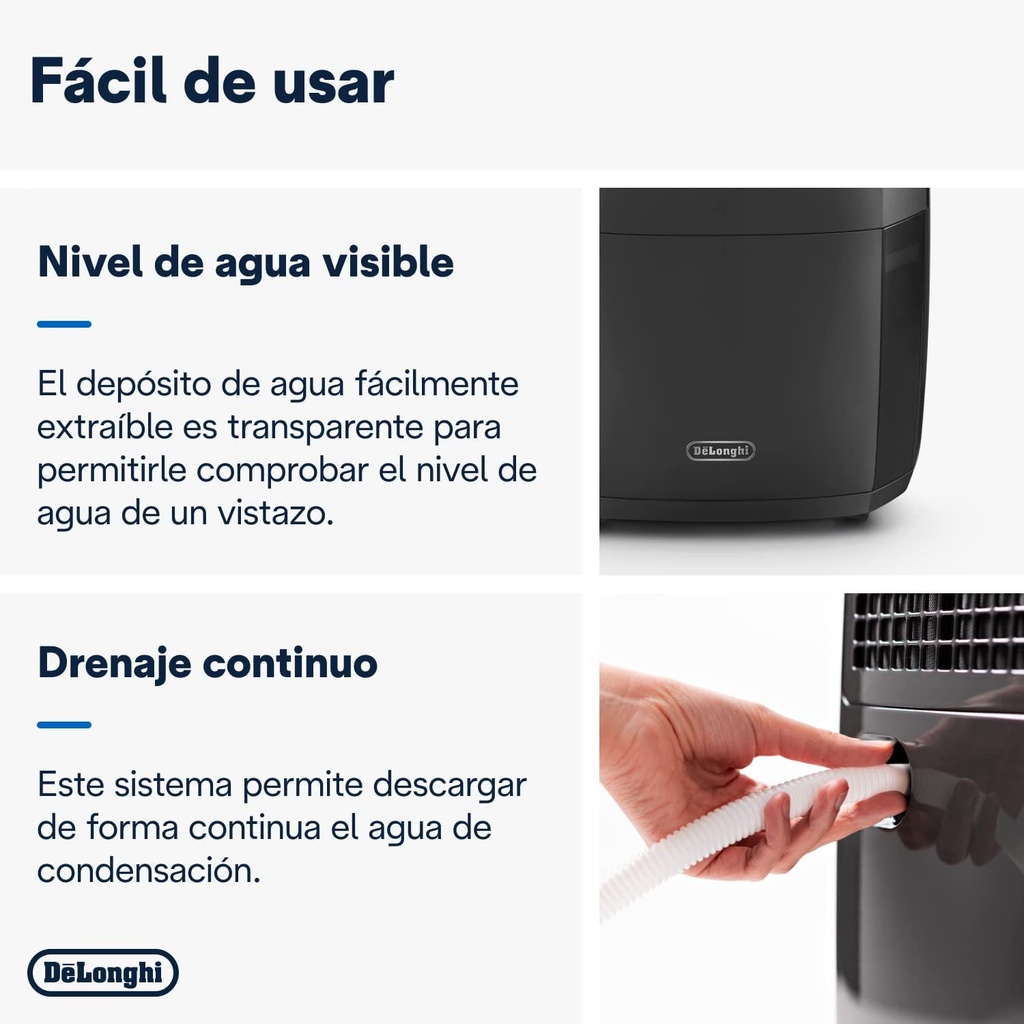 De'Longhi DDSX220WFA, Deshumidificador Inteligente con Wifi Integrado, Filtro, Función 24h, 20 Litros, (50€ reembolso)