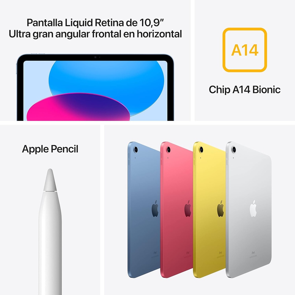 Apple iPad 10,9", 10 generación, 64gb, Wi-Fi, Chip A14 Bionic, color plata