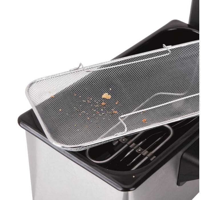 Jata FR680, freidora de aceite 3,2 litros, tapa con visor y filtro, acero inox, malla Filtra Plus