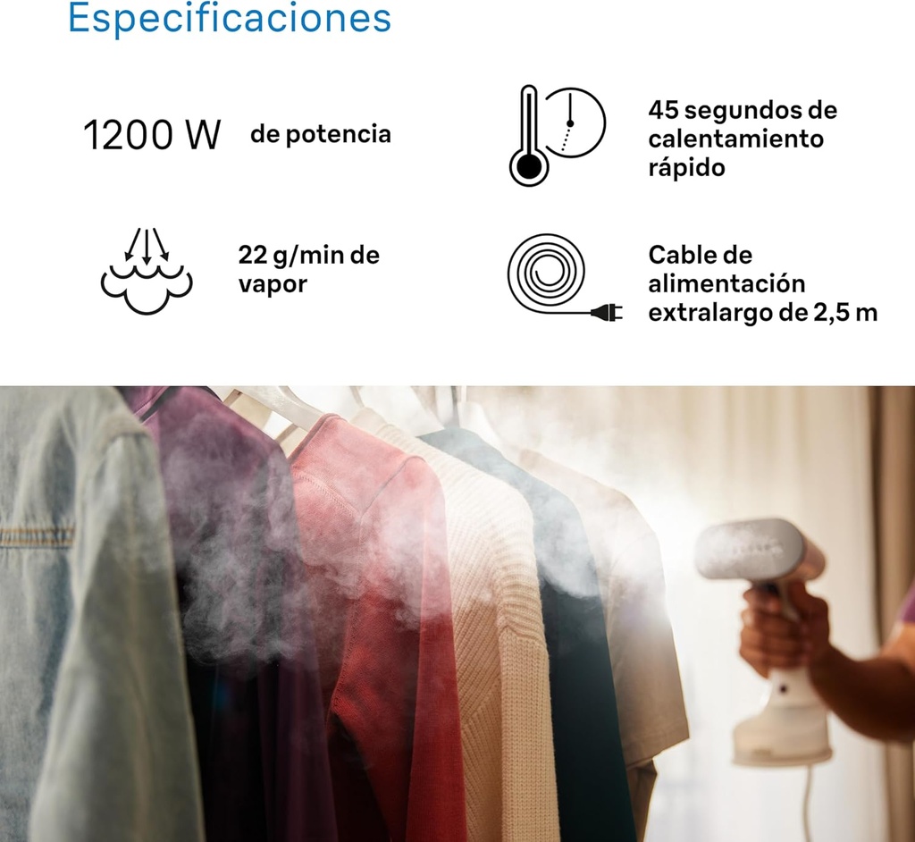 Braun GS5011PU, plancha de vapor vertical QuickStyle 5, 1200w, 150 ml, 22 g/min, blanco