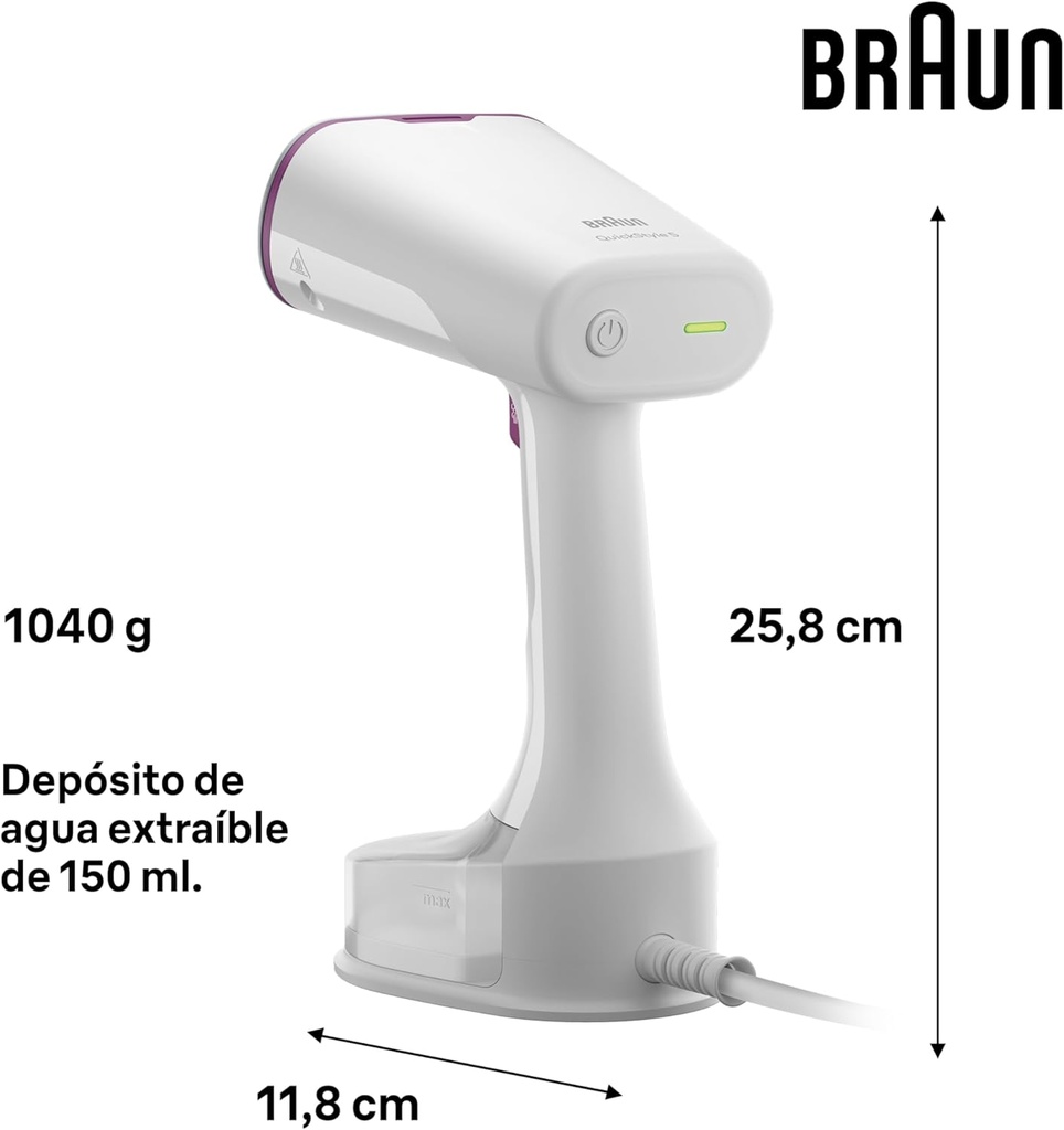 Braun GS5011PU, plancha de vapor vertical QuickStyle 5, 1200w, 150 ml, 22 g/min, blanco