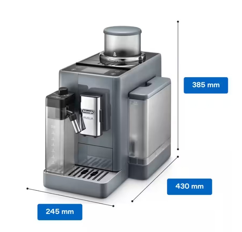DeLonghi EXAM440.55.G, cafetera superautomática Rivelia, LatteCrema Hot, Bean Switch, 16 bebidas, 15 bares, gris azulado