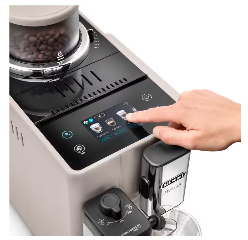 DeLonghi EXAM440.55.BG, cafetera superautomática Rivelia, LatteCrema Hot, Bean Switch, 16 bebidas, 15 bares, beige