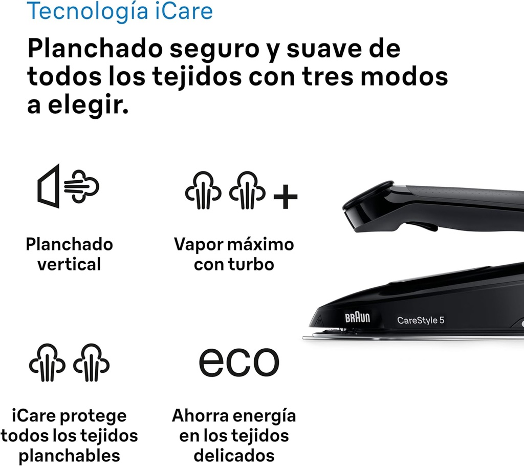 Braun IS5249BK, centro de planchado CareStyle 5, FreeGlide 3D, FastClean Ultimate, 2400w, 7,5 bares, negro