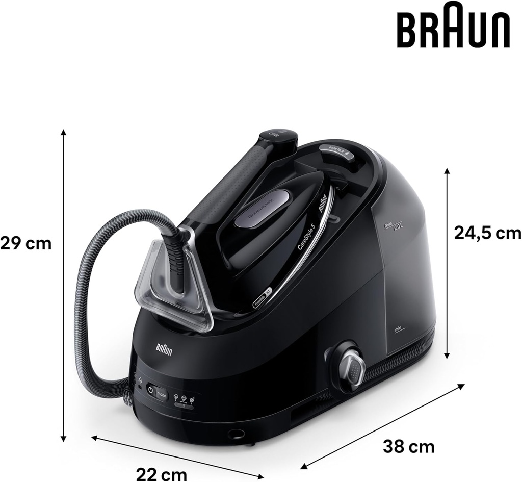 Braun IS5249BK, centro de planchado CareStyle 5, FreeGlide 3D, FastClean Ultimate, 2400w, 7,5 bares, negro