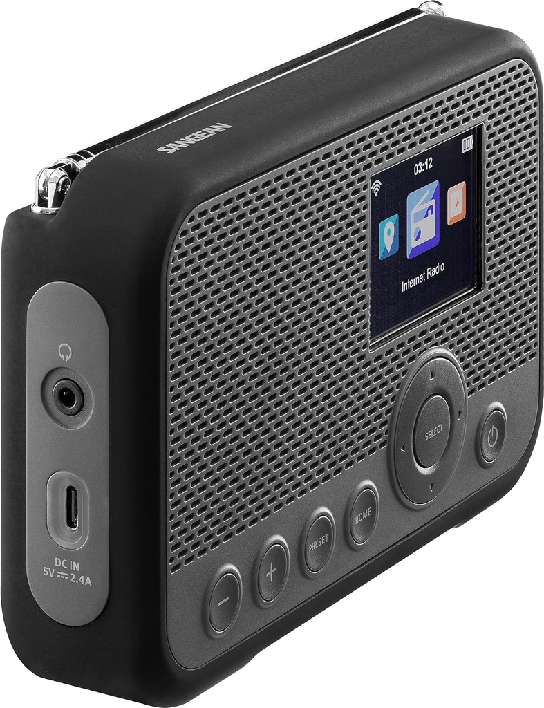 Sangean WFR39, radio digital portátil por internet, Spotify Connect, FM-RDS, DAB+, USB-C, color negro