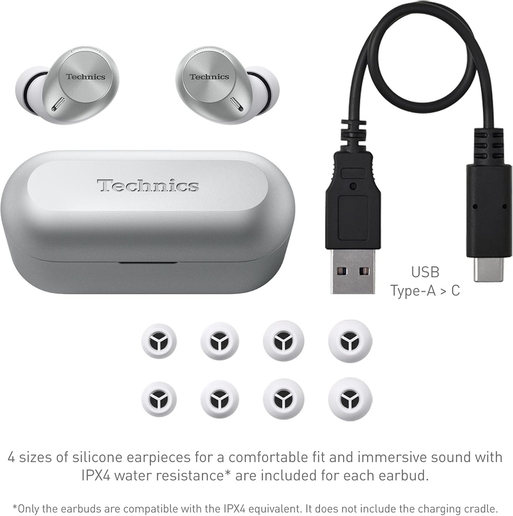 Technics EAHAZ40ES, auriculares Bluetooth, True Wireless, multipunto, uso de 25h, color plata