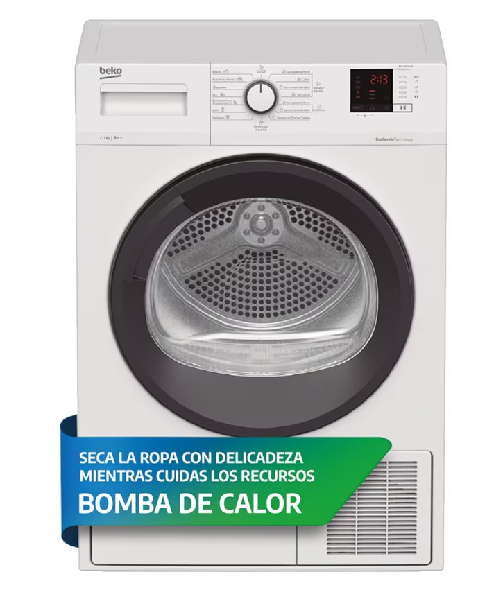 Beko DHS 7413 GA0, secadora bomba de calor, 7kg, OptiSense, AquaWave, blanco, clase A++