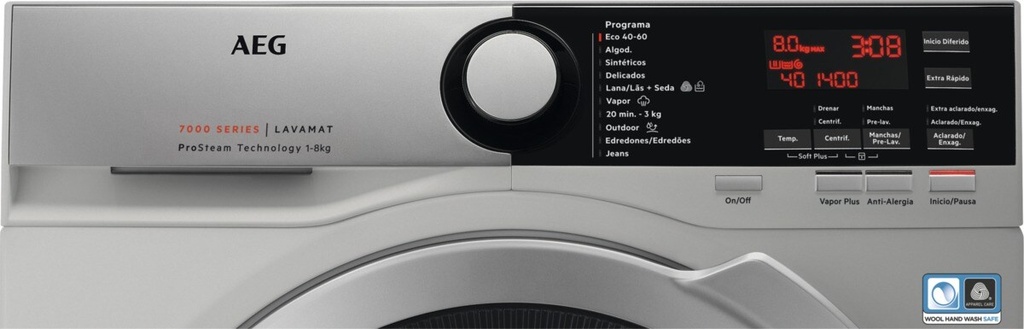 AEG L7FEE842S, lavadora libre instalación, serie 7000, 8kg, 1400rpm, ProSteam, SoftPlus, gris, clase B