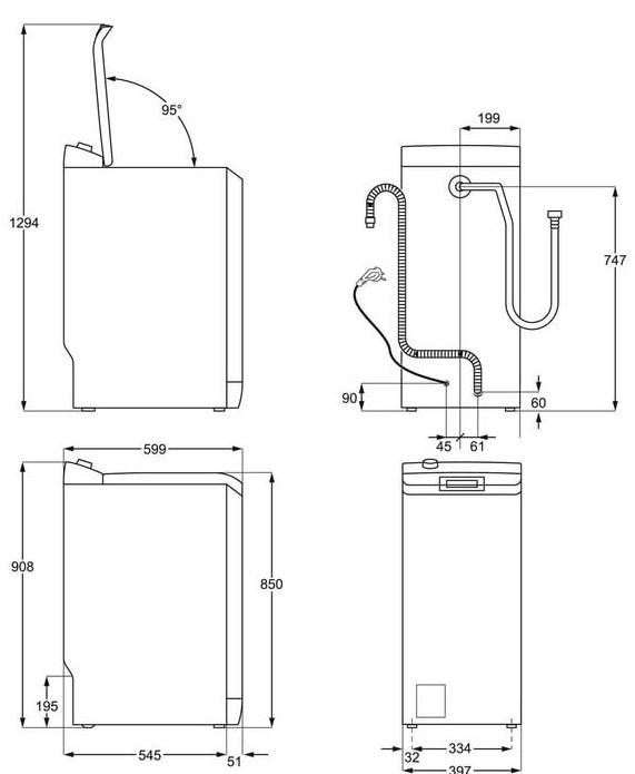AEG LTA6G7331E, lavadora carga superior, serie 6000, 7kg, 1300 rpm, 90,3x39,7cm, ProSense, clase A