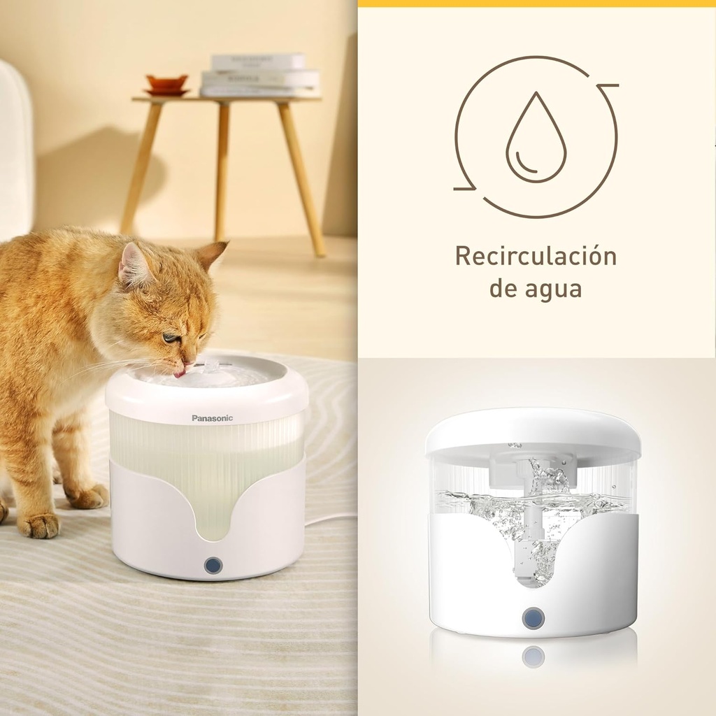 Panasonic CP-JNW01CW, bebedero para mascotas, 1,9L, 4 filtros, silencioso, blanco