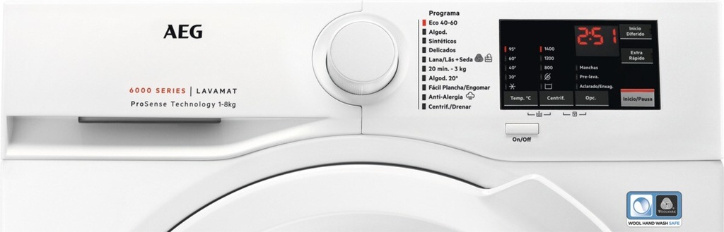 AEG LFA6I8472A, lavadora libre instalación, serie 6000, 8kg, 1400rpm, ProSense, blanco, clase A