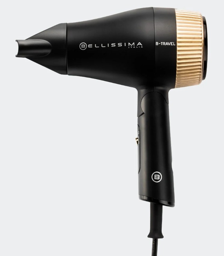 Bellissima B-Travel, secador de pelo de viaje, 1400w, 2 niveles, plegable, negro y dorado