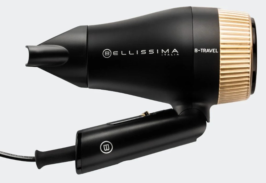 Bellissima B-Travel, secador de pelo de viaje, 1400w, 2 niveles, plegable, negro y dorado