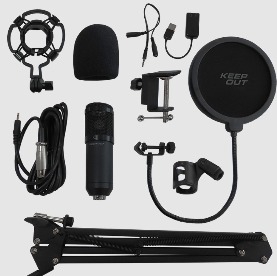 KeepOut XMICPROKIT, kit micrófono gaming, brazo articulado, Jack 3,5mm,