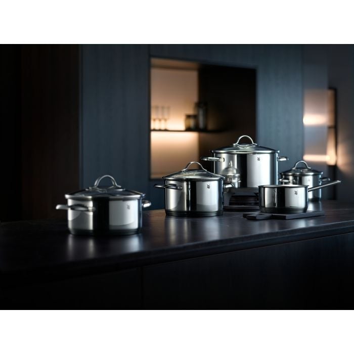 WMF Provence Plus, Juego de ollas 5 piezas, base TransTherm, tapas de cristal, piezas inox
