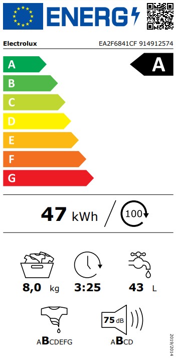 Electrolux EA2F6841CF, lavadora carga frontal, serie 500, 8kg, 1400rpm, blanca, clase A