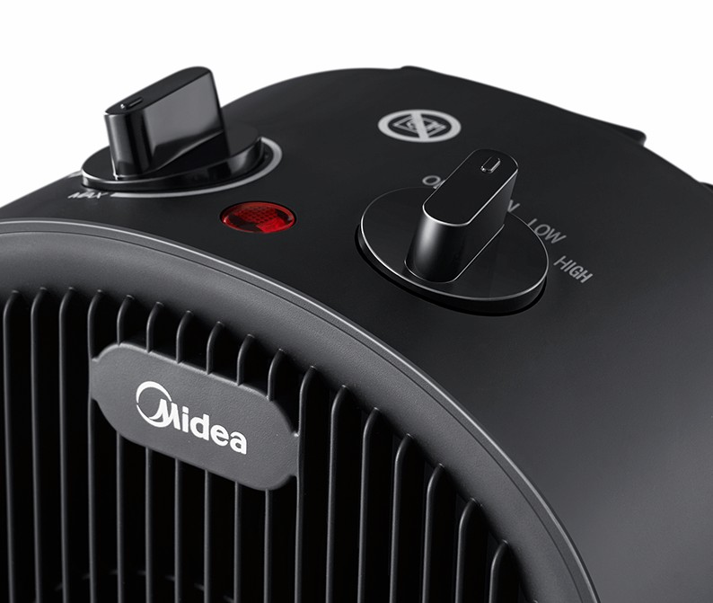 Midea NF20-20AB, calefactor compacto, 2000w, 2 niveles de calor, termostato regulable, color negro