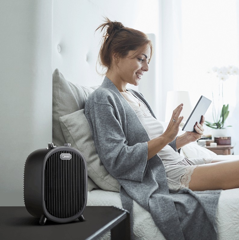 Midea NF20-20AB, calefactor compacto, 2000w, 2 niveles de calor, termostato regulable, color negro