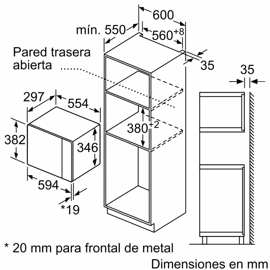 Bosch BFL524MW0, microondas integrable, serie 6, 800w, 20l, asistente de limpieza con agua, blanco