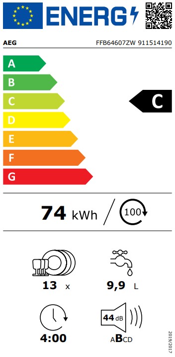 AEG FFB64607ZW, lavavajillas libre instalación, 60cm, serie 6000, SateliteClean, 13 cubiertos, blanco, clase C