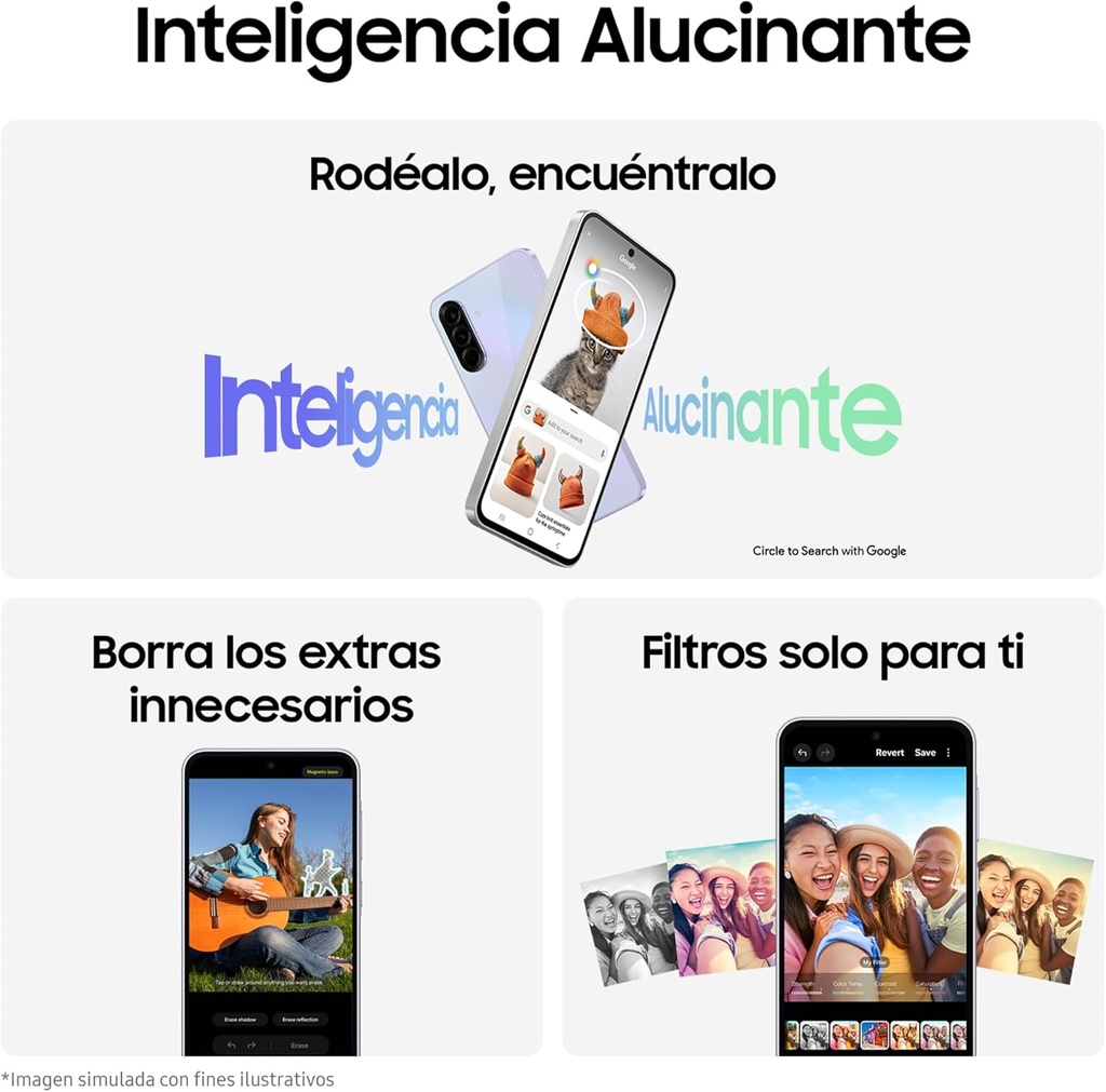 Teléfono Samsung Galaxy A36 5G, Pantalla 6,7" Super Amoled, Procesador Snapdragon 6 Gen 3, Cámara 50 mpx, Memoria Ram 8gb, Memoria Interna 256gb, Batería 5000mAh