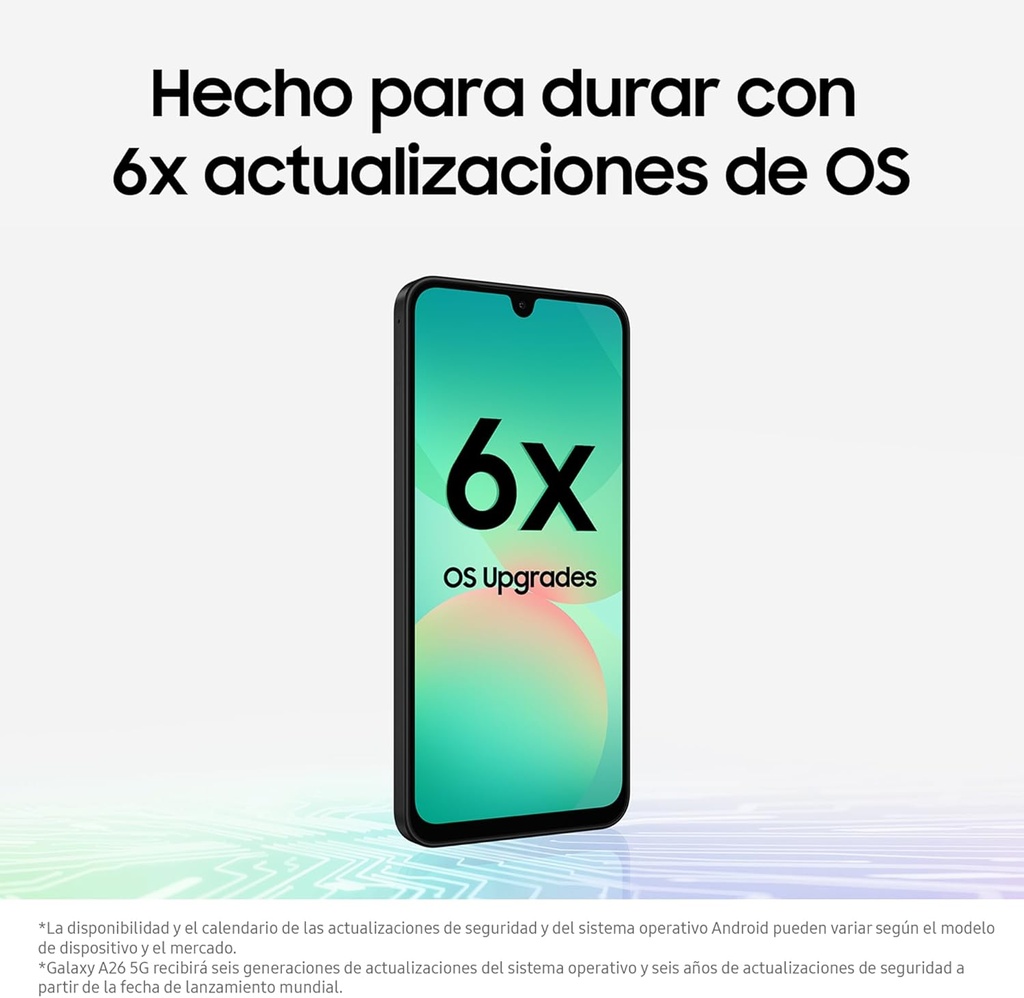 Teléfono Samsung Galaxy A26 5G, Pantalla 6,7" Super Amoled, Procesador Exyno 1380, Cámara 50 mpx, Memoria Ram 8gb, Memoria Interna 256gb, Batería 5000mAh