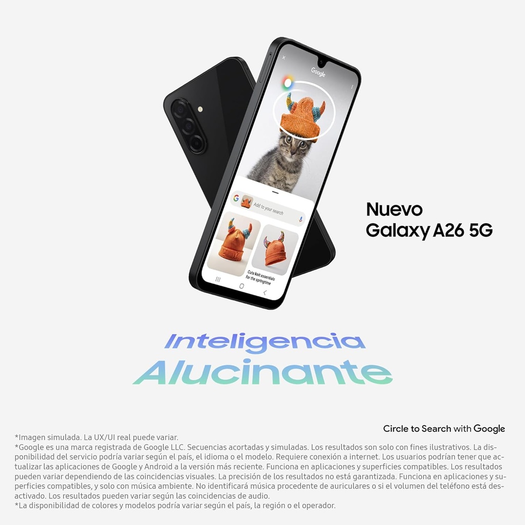 Teléfono Samsung Galaxy A26 5G, Pantalla 6,7" Super Amoled, Procesador Exyno 1380, Cámara 50 mpx, Memoria Ram 8gb, Memoria Interna 256gb, Batería 5000mAh