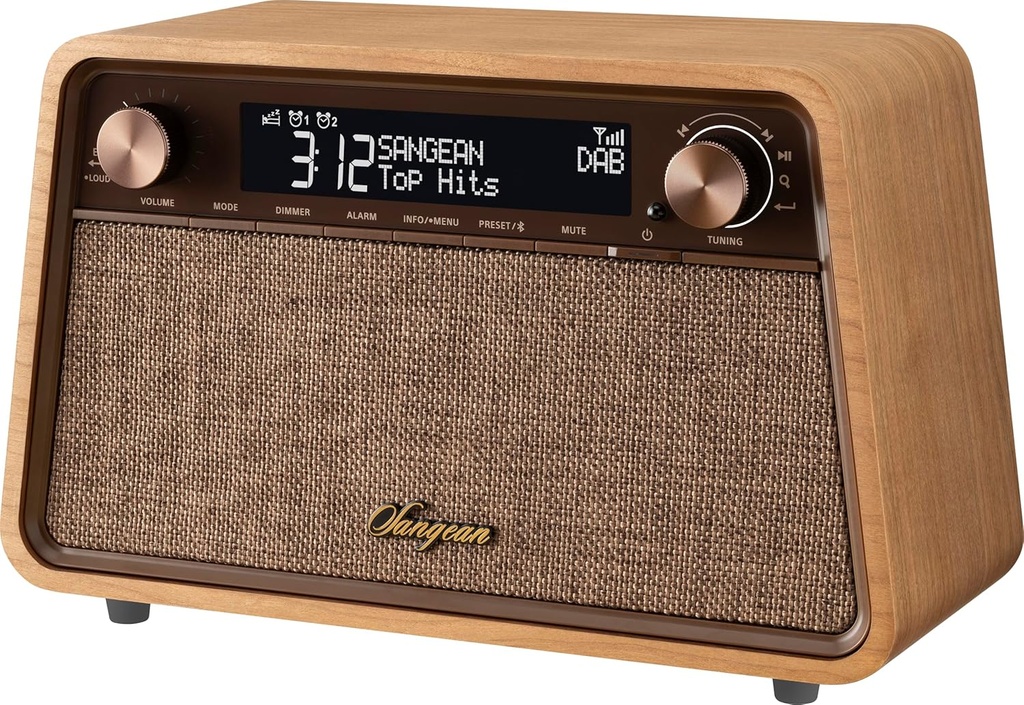 Sangean WR-201D, radio DAB+ / FM-RDS, Bluetooth, AUX Radio de sobremesa de madera premium cerezo natural