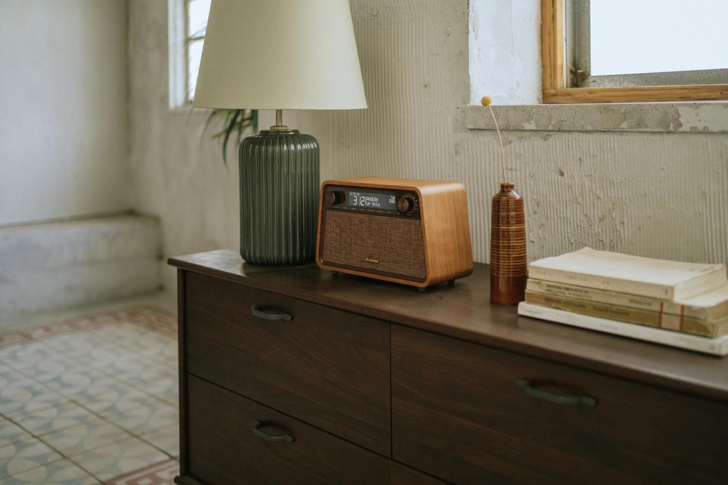 Sangean WR-201D, radio DAB+ / FM-RDS, Bluetooth, AUX Radio de sobremesa de madera premium cerezo natural