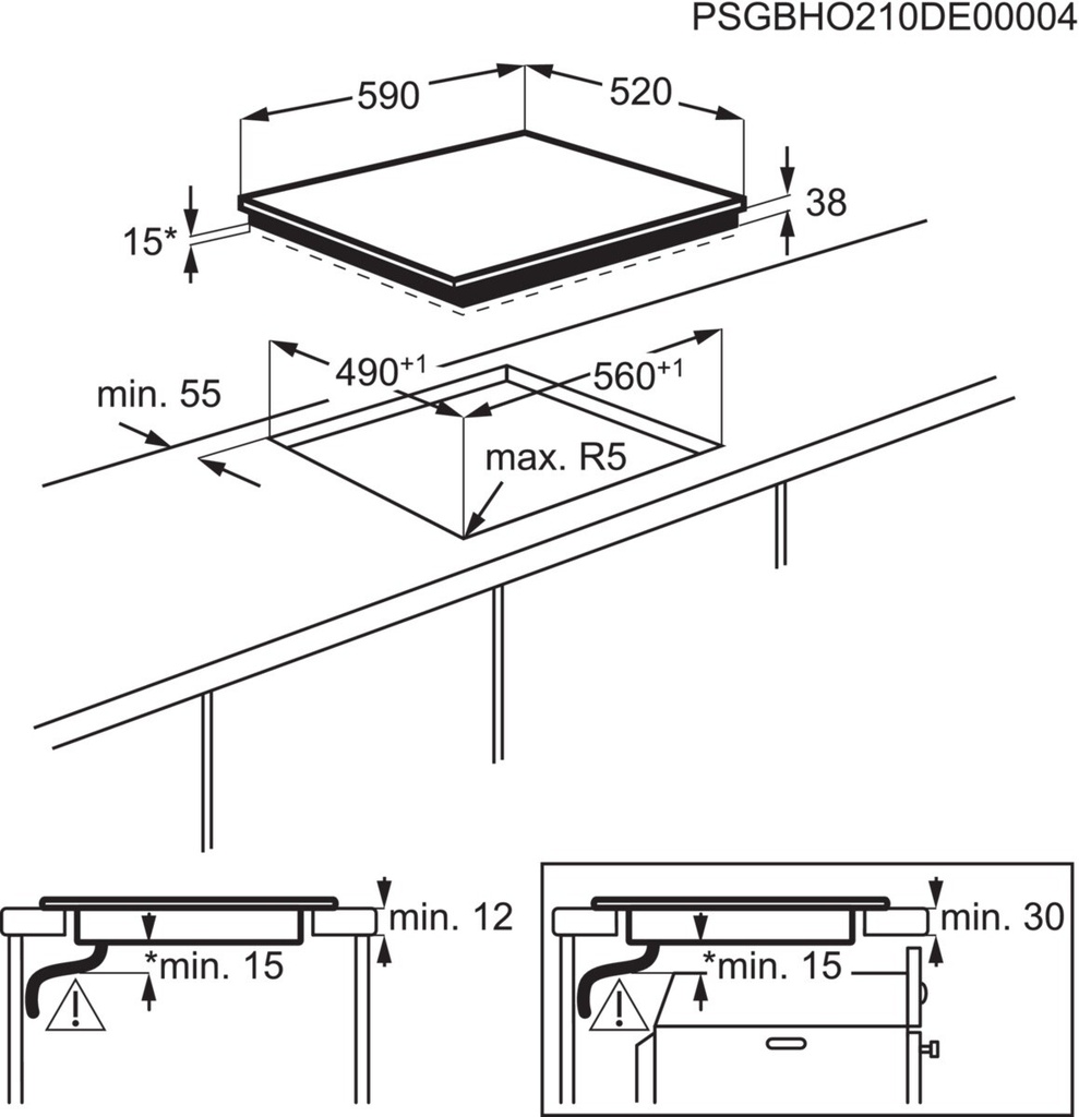 AEG HK623021FB, placa vitrocerámica, 3 fuegos, 60cm, serie 3000